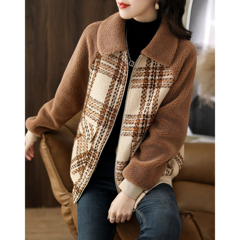 Simple Stitching Plaid Raglan Sleeve Slimming And Warm Coat