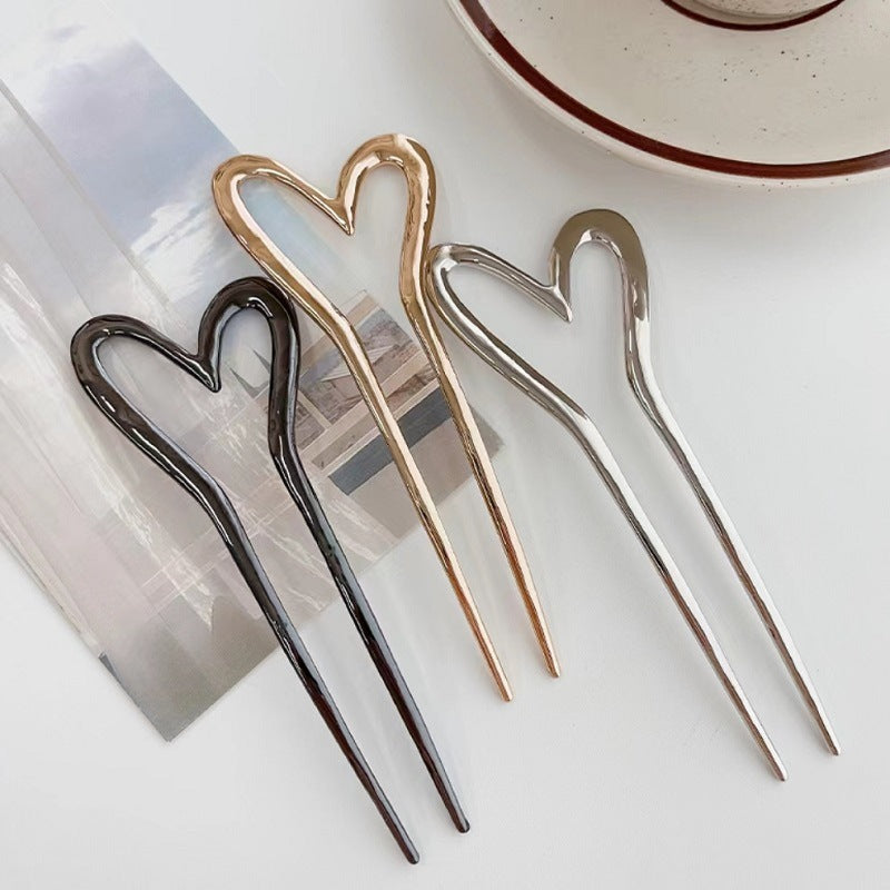 New Chinese Style Simple Love U-shaped Alloy Hairpin Back Head Hair Comb Updo Hair