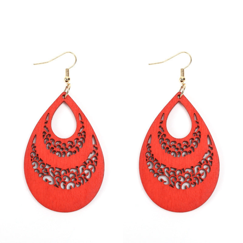 Wood Hollow Waterdrop Earring Jewelry