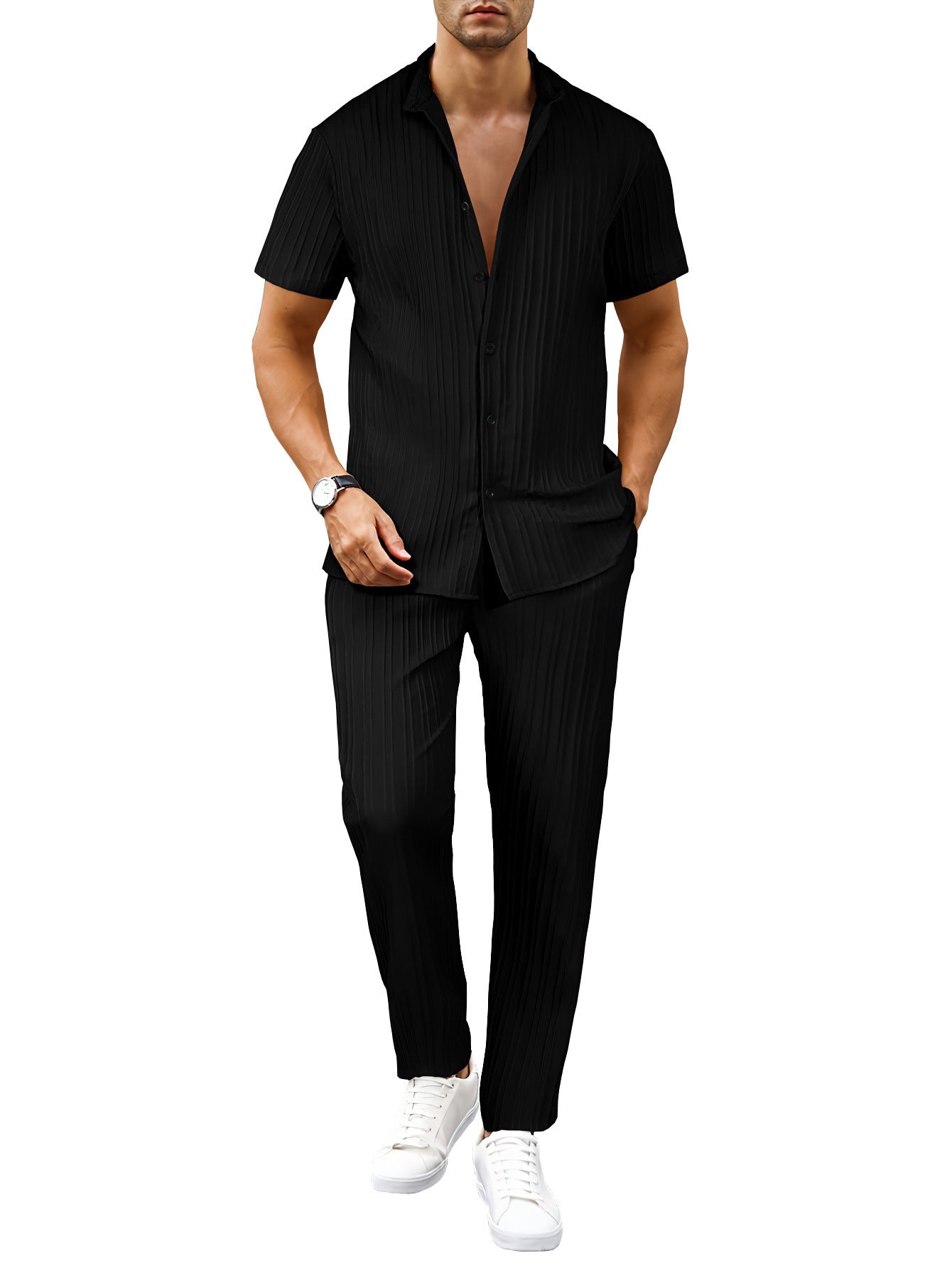 European And American Men's Casual Short-sleeved Two-piece Suit